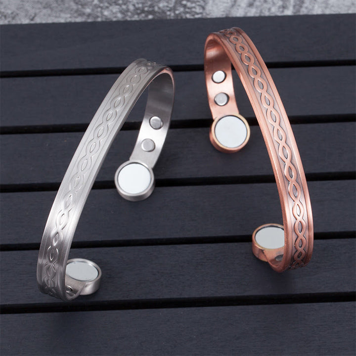 Buddha Stones 織り交ぜたループ模様の銅製バランス幸運オープンカフブレスレットバングル - image 11