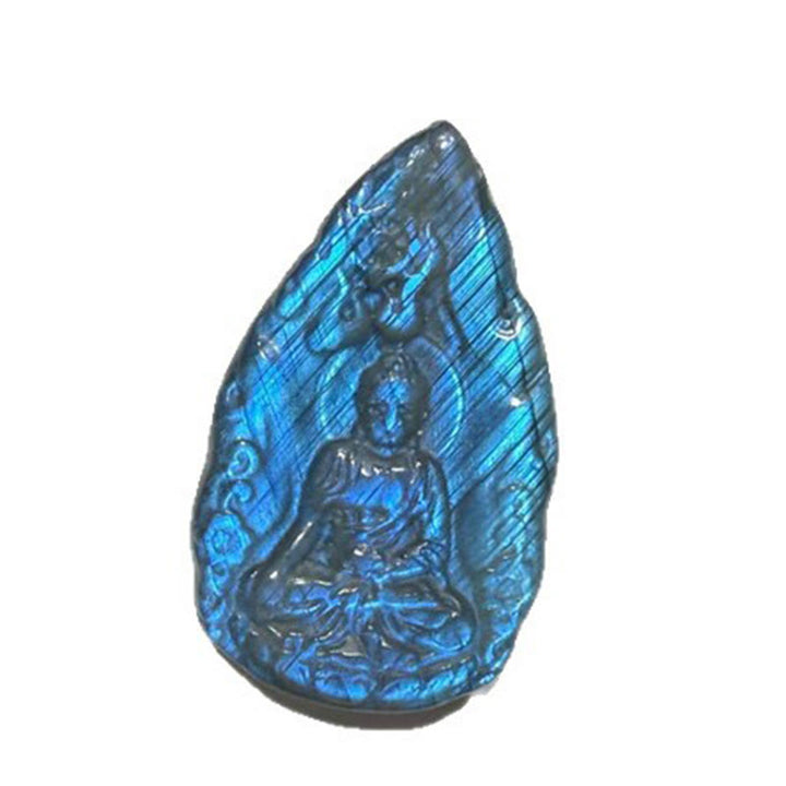 Buddha Stones 彫刻された仏像天然ラブラドライトティアドロップ型置物治癒像ホームデコレーション - image 12