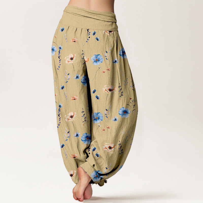 Buddha Stones コットン フレッシュ 洗練 花柄 レディース 伸縮性ウエスト ハーレムパンツ - image 1