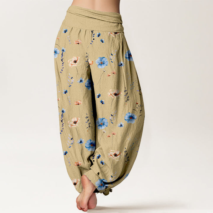 Buddha Stones コットン フレッシュ 洗練 花柄 レディース 伸縮性ウエスト ハーレムパンツ - image 1