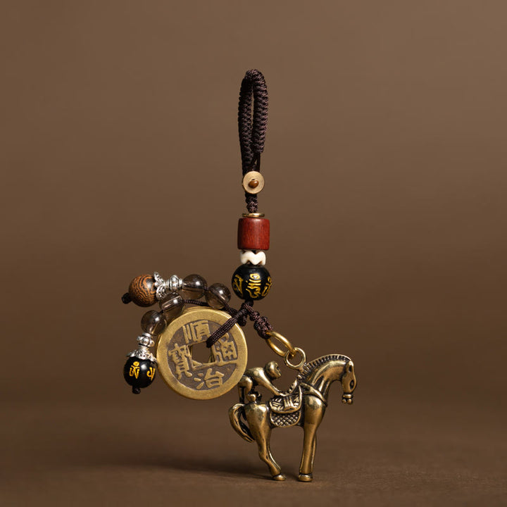 Buddha Stones 午年銅真鍮五帝コインオーム・マニ・パドメ・フム守護キーホルダー - モンキー・オーム・マニ・パドメ・フム・ホース（サイズ：36×31 mm） - image 4