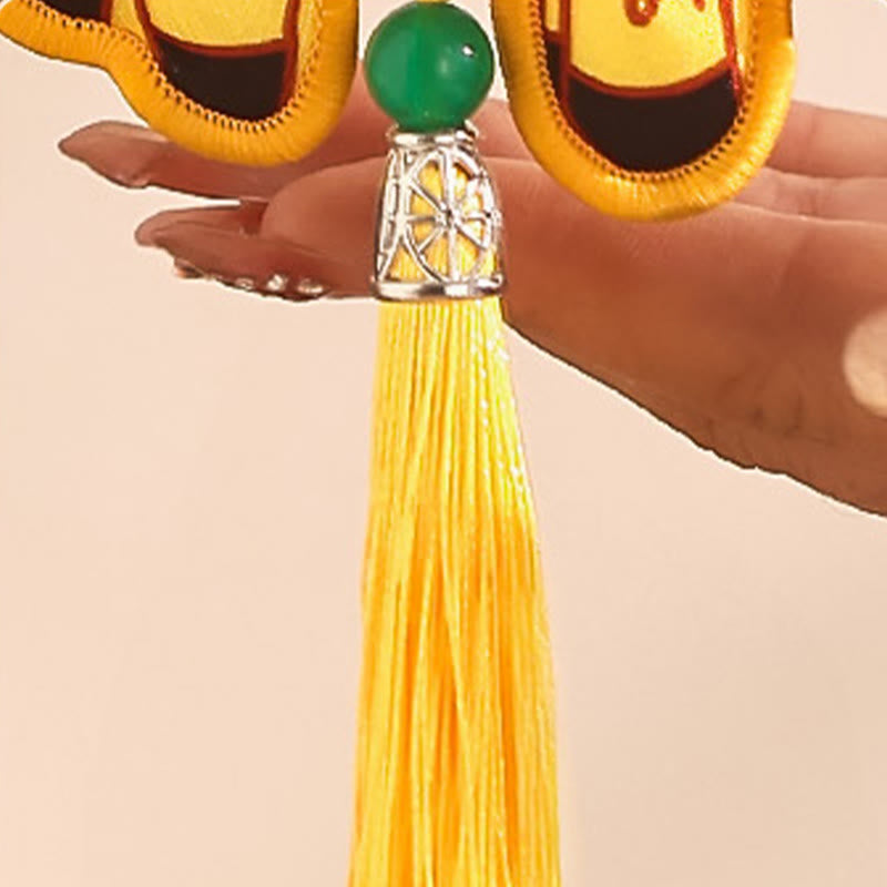 Buddha Stones 午年福文字刺繍赤紐幸運吊り飾り - image 8