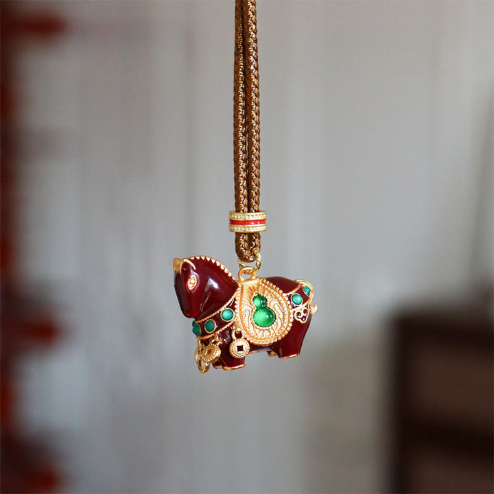 Buddha Stones 午年 銅真鍮 バランスネックレスペンダント - ブラウンホース - image 0