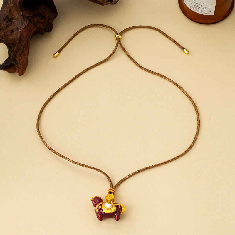 Buddha Stones 午年銅製富のネックレスペンダント - ブラウンホース - image 2