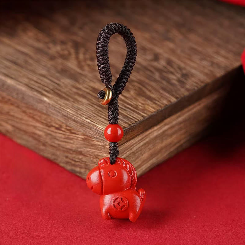 Buddha Stones 午年 辰砂 邪悪な霊を寄せ付けないキーホルダー - レッドホース - image 3