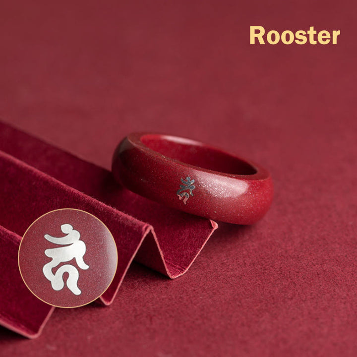 Buddha Stones 中国の干支、午年の辰砂の良縁祈願リング - 辰砂の雄鶏 - 22mm - image 19
