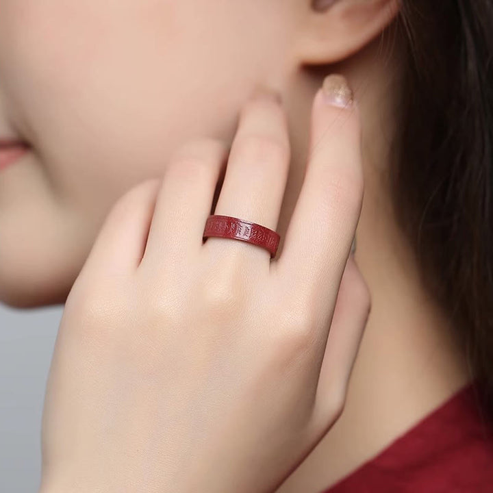 Buddha Stones 辰砂オーム・マニ・パドメ・フム般若心経良縁祈願リング - image 3