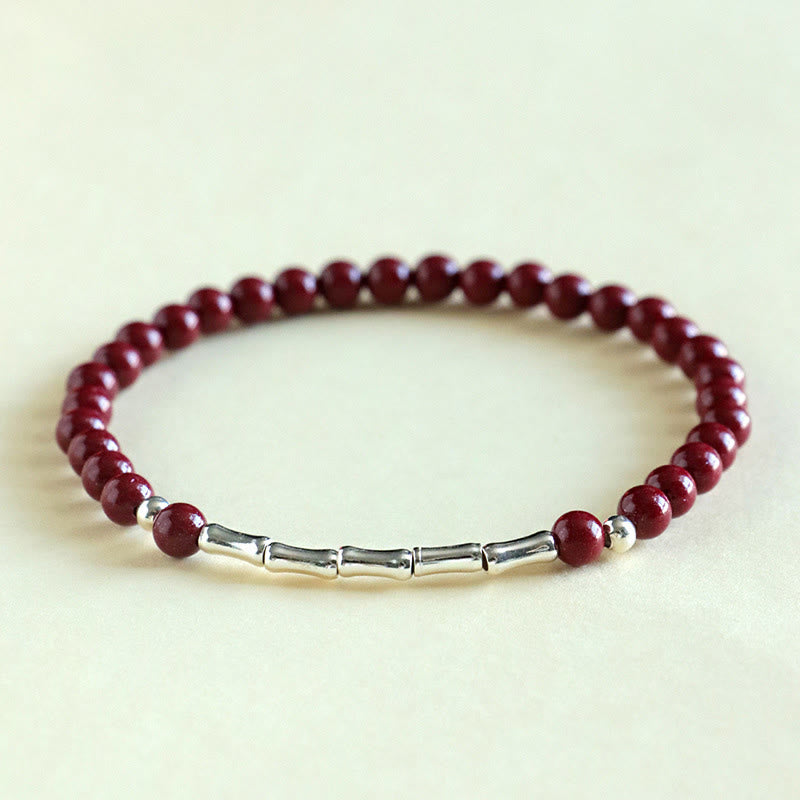 Buddha Stones シナバー 925 スターリングシルバー カーム コンセントレーション ブレスレット - 辰砂4mmビーズ（手首周り：14～15cm） - image 2