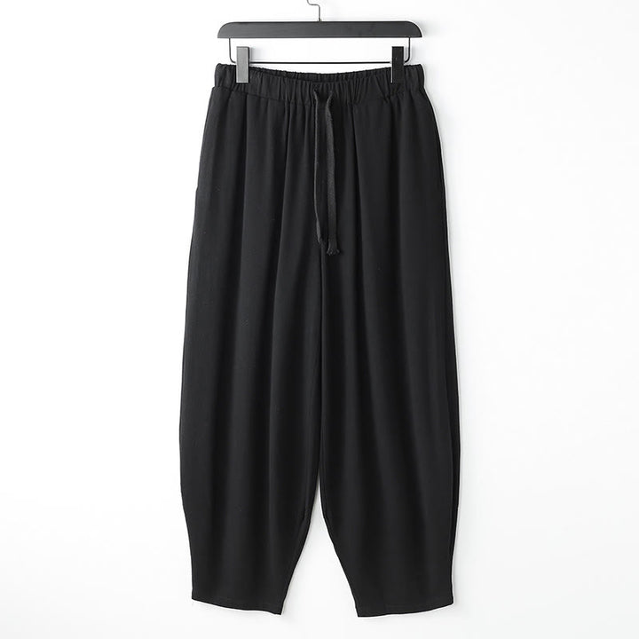 Buddha Stones 夏用無地ドローストリングアンクル丈メンズハーレムパンツ（ポケット付き） - 黒 - US/UK/AU54、 EU64 (9XL) - image 1