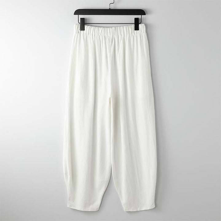 Buddha Stones 夏用無地ドローストリングアンクル丈メンズハーレムパンツ（ポケット付き） - image 5