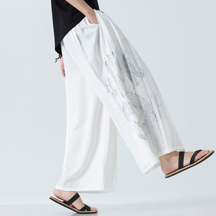 Buddha Stones 夏用ドラゴンドローストリングデザインコットンアンクル丈メンズワイドレッグパンツ（ポケット付き） - image 42