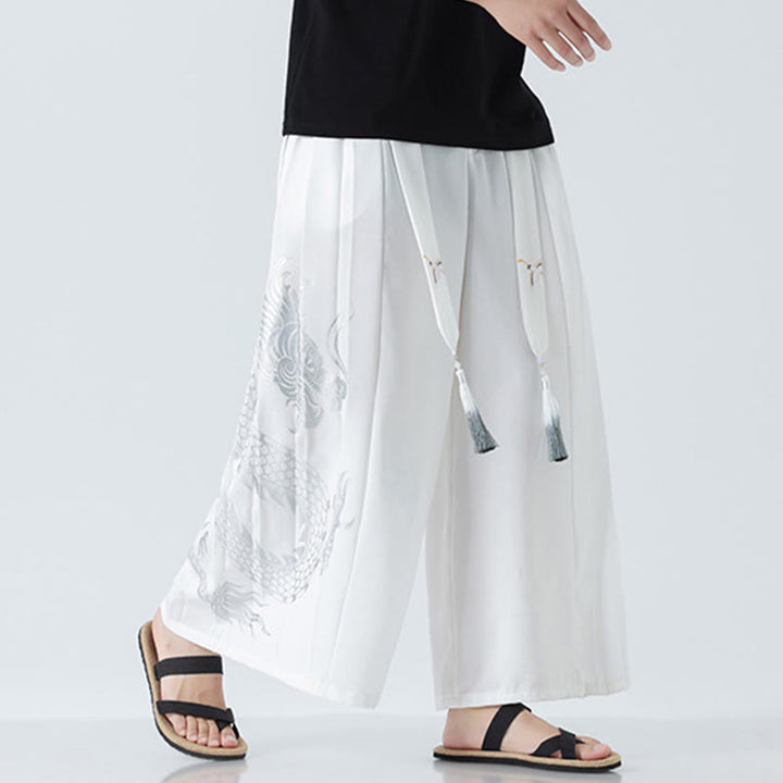 Buddha Stones 夏用ドラゴンドローストリングデザインコットンアンクル丈メンズワイドレッグパンツ（ポケット付き） - image 37