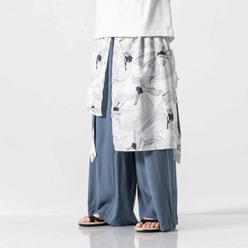 Buddha Stones 夏用 飛鶴デザイン コットン メンズ ワイドレッグパンツ ポケット付き - image 20
