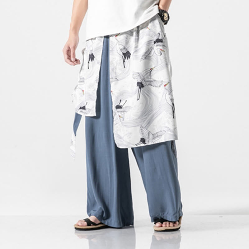 Buddha Stones 夏用 飛鶴デザイン コットン メンズ ワイドレッグパンツ ポケット付き - image 18