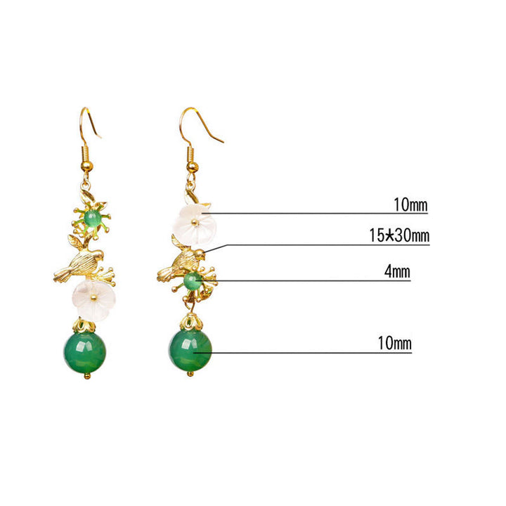 Buddha Stones グリーンアゲートビーズ ホワイトフラワー バードパワードロップイヤリング - image 7