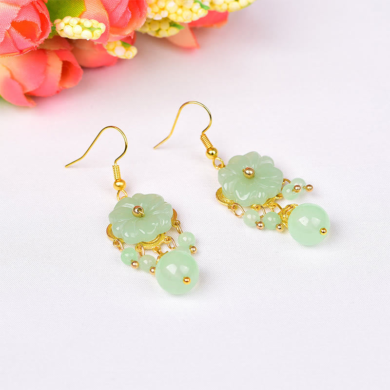 Buddha Stones グリーンピンクの花のLiuliガラスドロップイヤリング - image 2