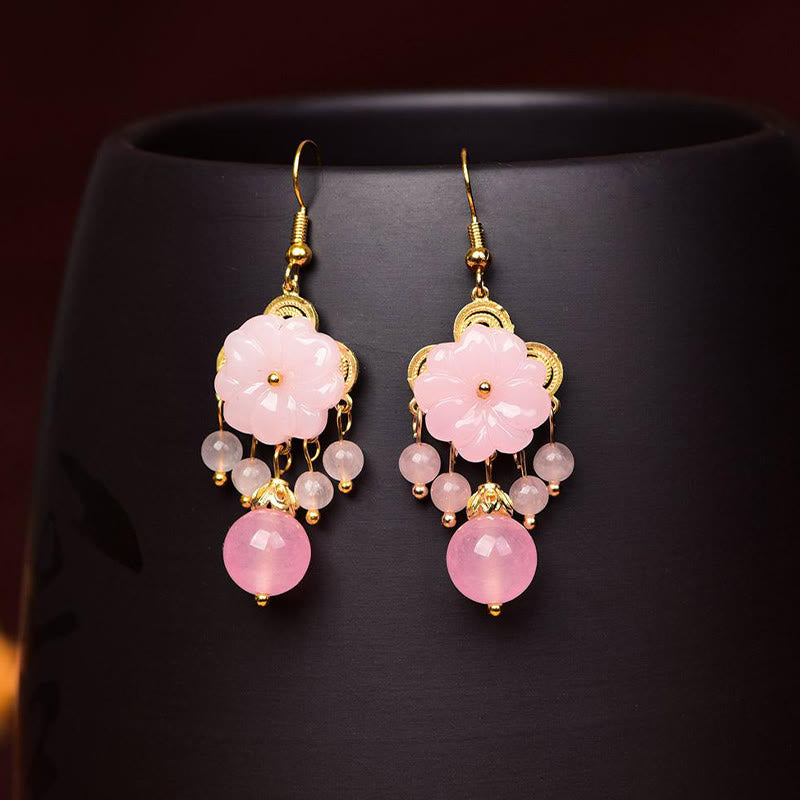 Buddha Stones グリーンピンクの花のLiuliガラスドロップイヤリング - image 6