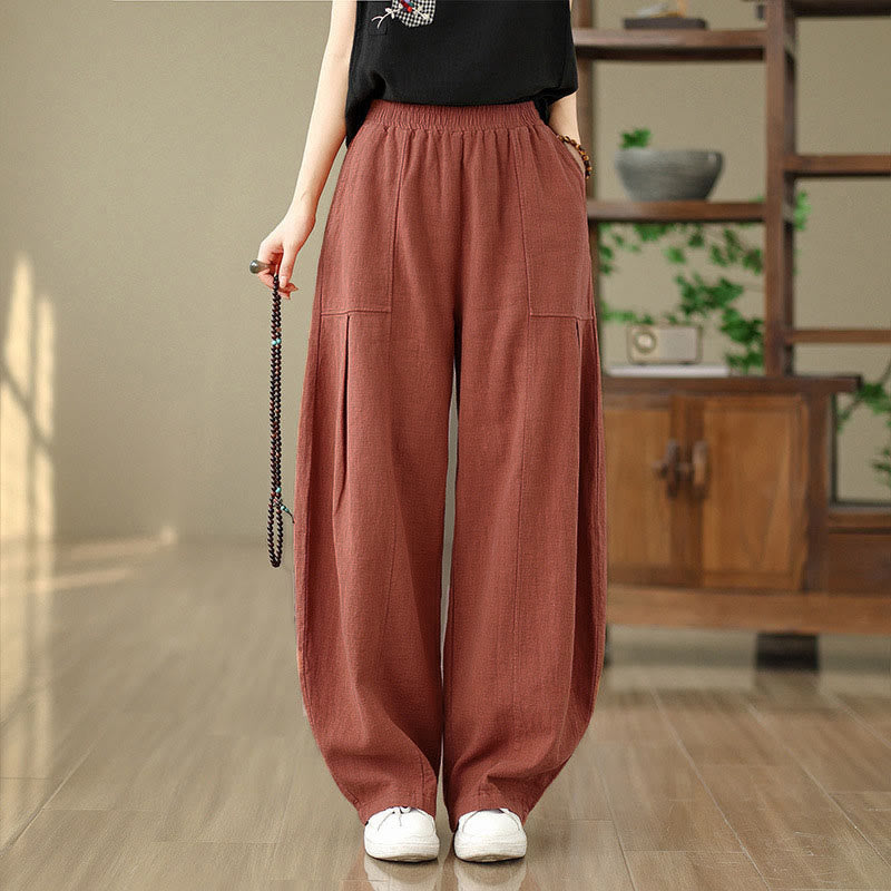 Buddha Stones 無地コットンリネンレディースストレートレッグパンツ（ポケット付き） - image 8