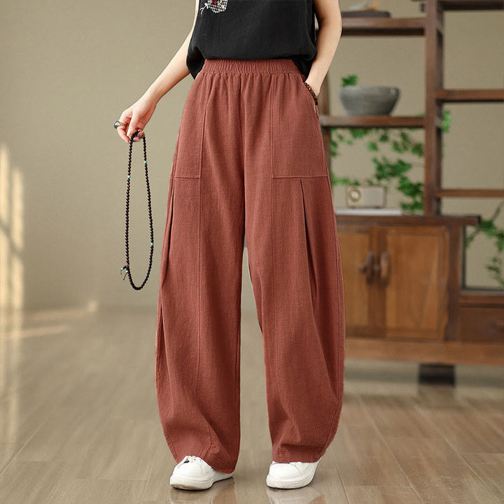 Buddha Stones 無地コットンリネンレディースストレートレッグパンツ（ポケット付き） - image 9