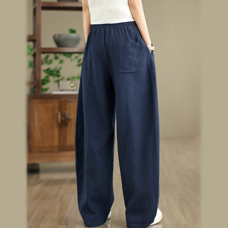 Buddha Stones 無地コットンリネンレディースストレートレッグパンツ（ポケット付き） - image 21