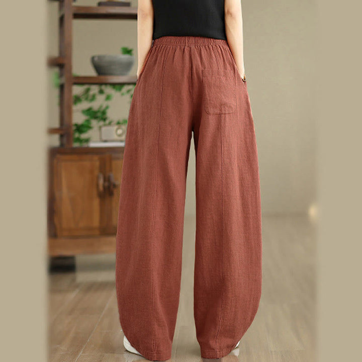 Buddha Stones 無地コットンリネンレディースストレートレッグパンツ（ポケット付き） - image 10