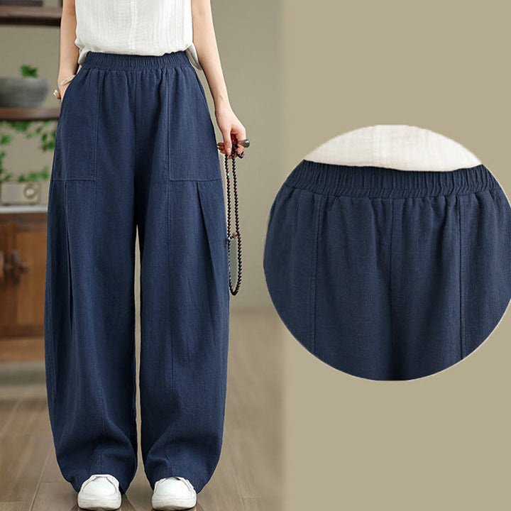 Buddha Stones 無地コットンリネンレディースストレートレッグパンツ（ポケット付き） - image 22