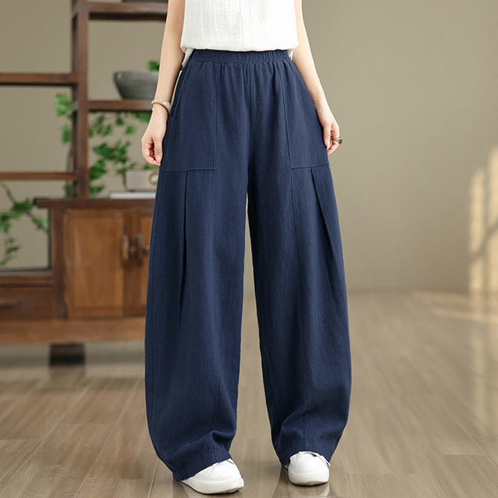 Buddha Stones 無地コットンリネンレディースストレートレッグパンツ（ポケット付き） - image 17