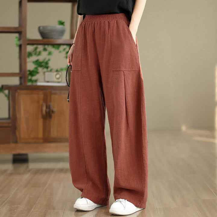 Buddha Stones 無地コットンリネンレディースストレートレッグパンツ（ポケット付き） - image 11