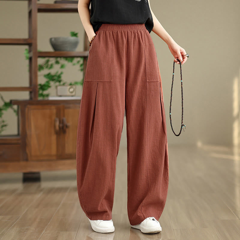 Buddha Stones 無地コットンリネンレディースストレートレッグパンツ（ポケット付き） - image 12