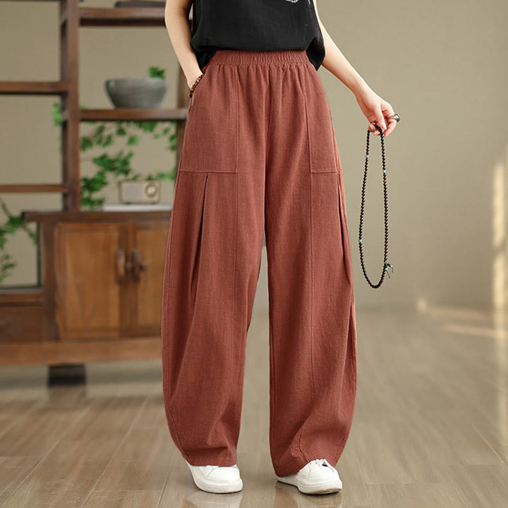 Buddha Stones 無地コットンリネンレディースストレートレッグパンツ（ポケット付き） - image 12