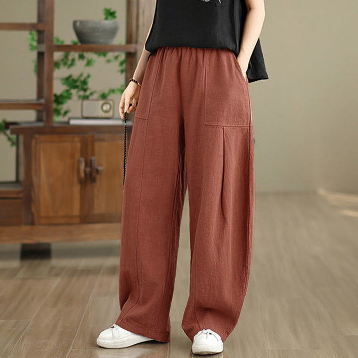 Buddha Stones 無地コットンリネンレディースストレートレッグパンツ（ポケット付き） - image 14