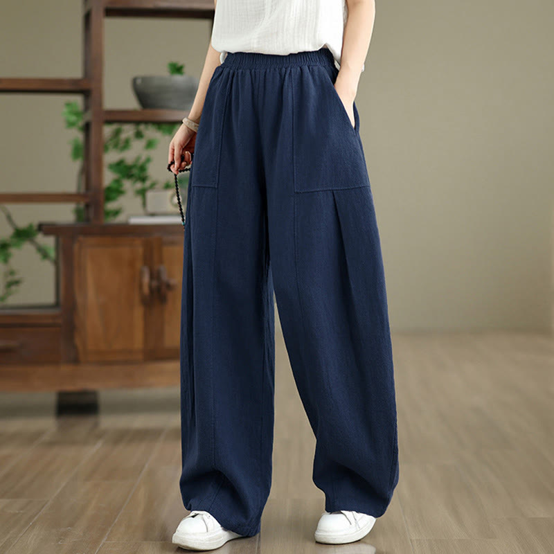 Buddha Stones 無地コットンリネンレディースストレートレッグパンツ（ポケット付き） - image 16