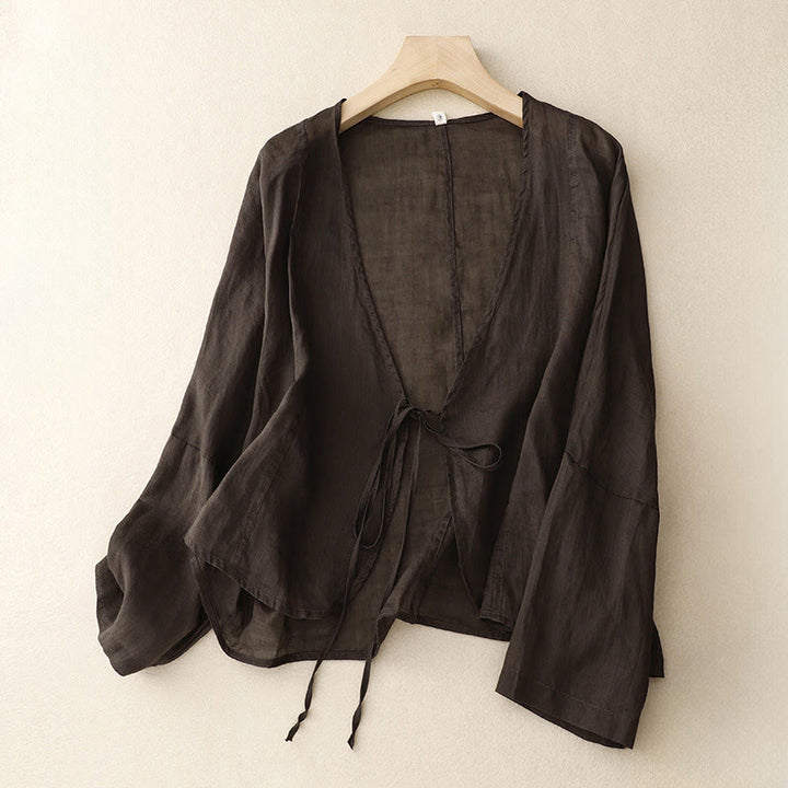 Buddha Stonesサマープレーン長袖レースアップオープンフロントレディース着物 - サドルブラウン - US12、 UK/AU16、 EU44 (XL) - image 12