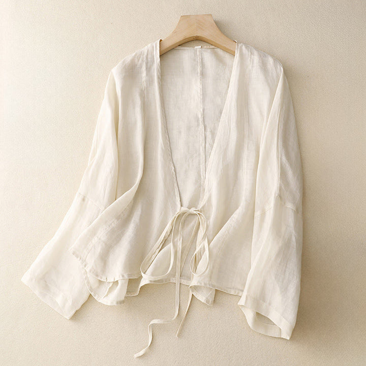 Buddha Stonesサマープレーン長袖レースアップオープンフロントレディース着物 - リネン - US12、 UK/AU16、 EU44 (XL) - image 6