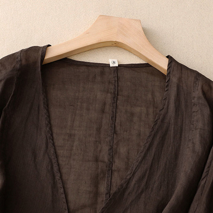 Buddha Stonesサマープレーン長袖レースアップオープンフロントレディース着物 - image 13