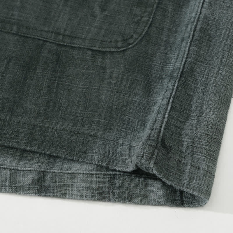 Buddha Stones 秋冬 無地 長袖 ボタンデザイン メンズ ラミー リネン コットン シャツ ポケット付き - image 9