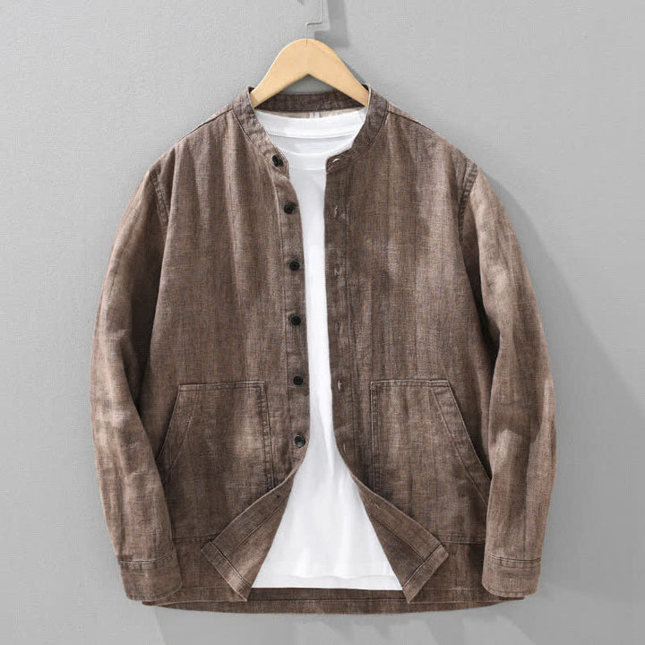 Buddha Stones 秋冬 無地 長袖 ボタンデザイン メンズ ラミー リネン コットン シャツ ポケット付き - ペルー - US/UK/AU42、 EU52 (3XL) - image 12