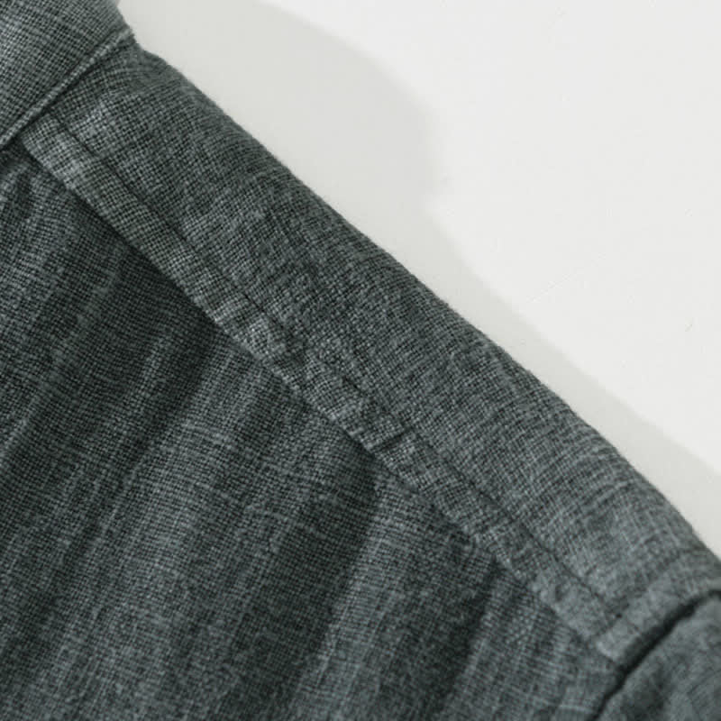 Buddha Stones 秋冬 無地 長袖 ボタンデザイン メンズ ラミー リネン コットン シャツ ポケット付き - image 6