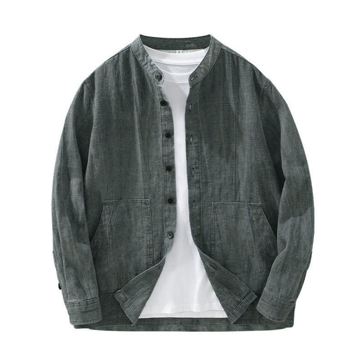 Buddha Stones 秋冬 無地 長袖 ボタンデザイン メンズ ラミー リネン コットン シャツ ポケット付き - image 11