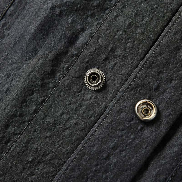 Buddha Stones 春の無地テクスチャー長袖ボタンメンズラペルシャツポケット付き - image 5