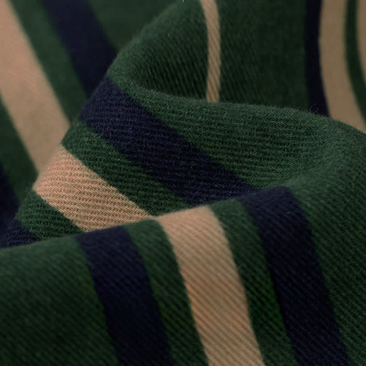 Buddha Stones レトロなカラーブロックストライプの長袖ボタンメンズコットンシャツ（ポケット付き） - image 7