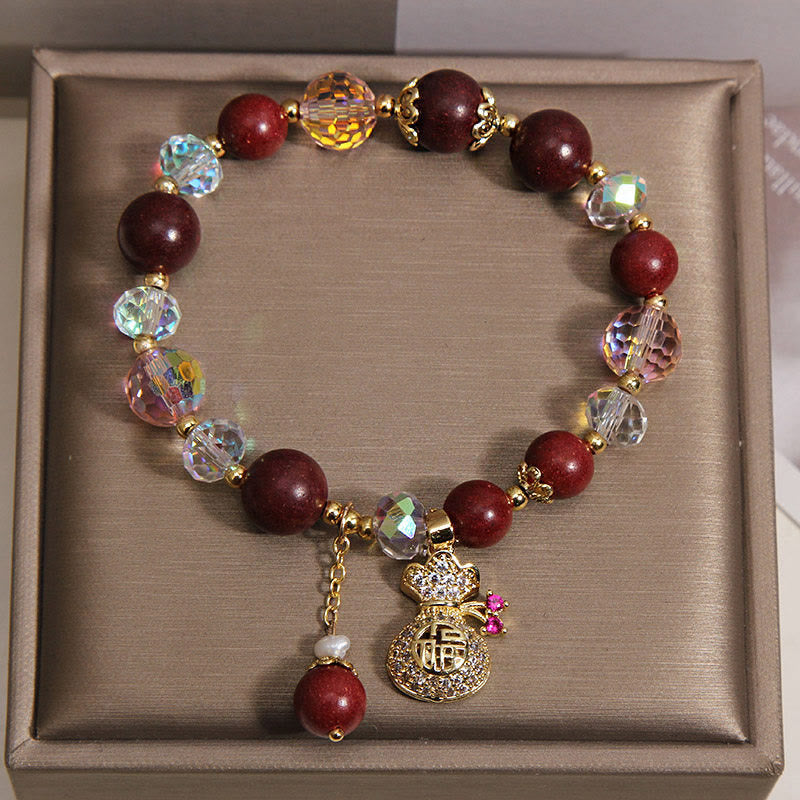 Buddha Stones 白檀の福文字幸運繁栄金袋守護ブレスレット - image 2