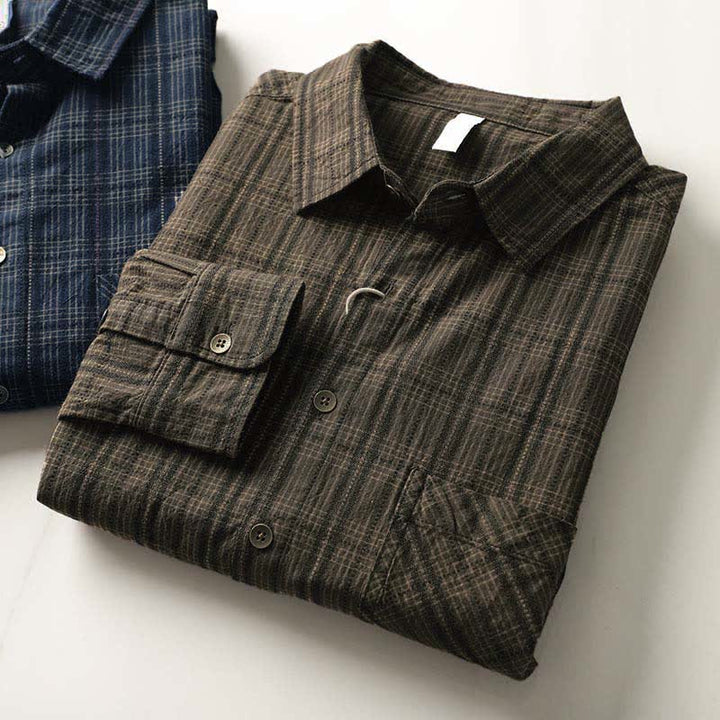 Buddha Stones 秋の通勤用刺繍チェック柄メンズコットン長袖シャツ（ポケット付き） - image 21