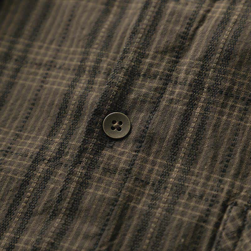 Buddha Stones 秋の通勤用刺繍チェック柄メンズコットン長袖シャツ（ポケット付き） - image 10
