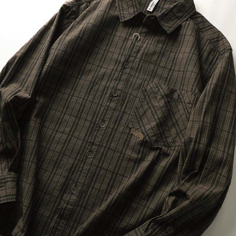 Buddha Stones 秋の通勤用刺繍チェック柄メンズコットン長袖シャツ（ポケット付き） - image 7