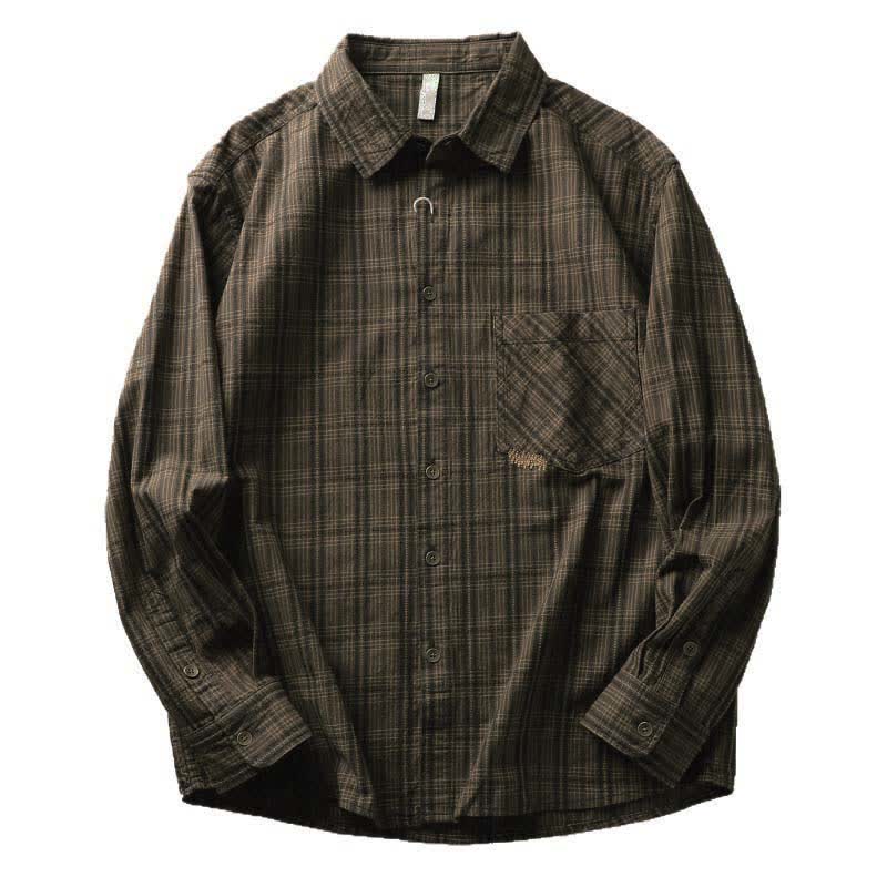 Buddha Stones 秋の通勤用刺繍チェック柄メンズコットン長袖シャツ（ポケット付き） - image 16