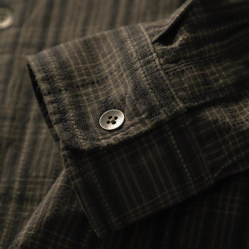 Buddha Stones 秋の通勤用刺繍チェック柄メンズコットン長袖シャツ（ポケット付き） - image 13