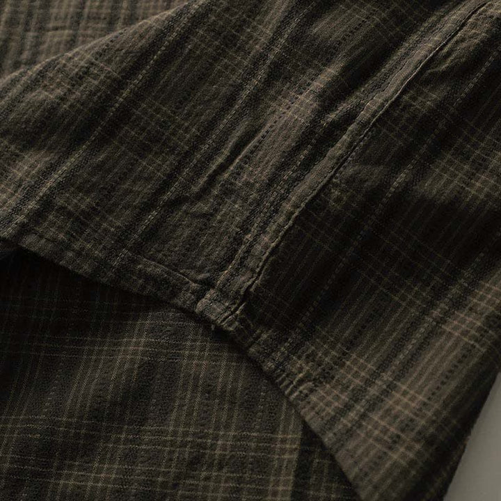 Buddha Stones 秋の通勤用刺繍チェック柄メンズコットン長袖シャツ（ポケット付き） - image 11