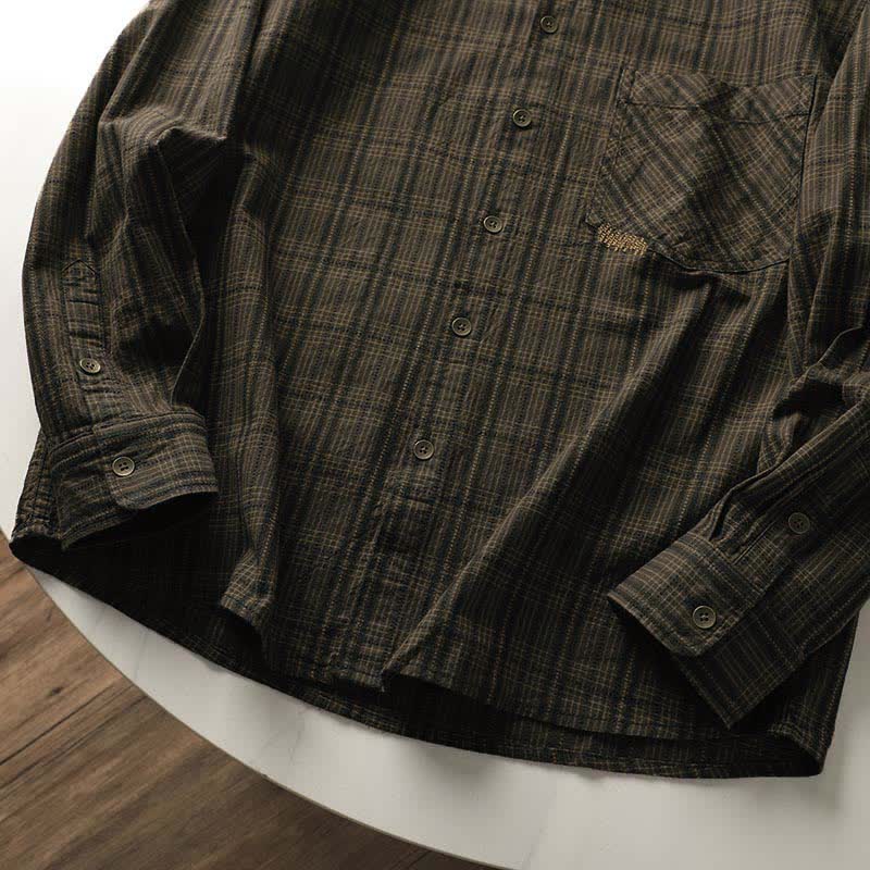 Buddha Stones 秋の通勤用刺繍チェック柄メンズコットン長袖シャツ（ポケット付き） - image 9