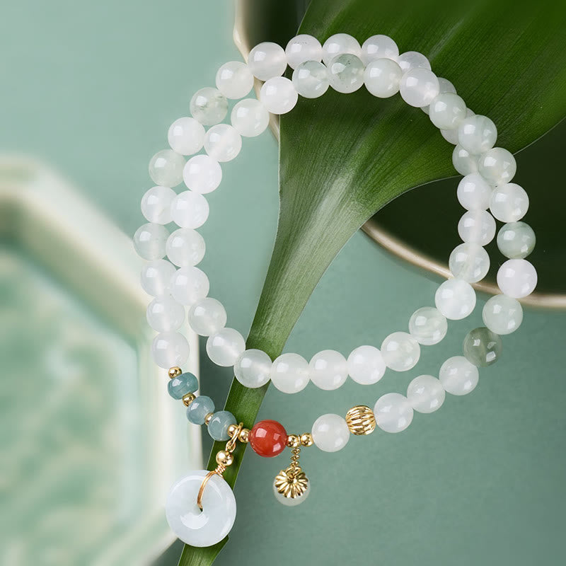Buddha Stones 翡翠の平和のお守りチャーム幸運の豊かさ ダブルラップブレスレット - image 1